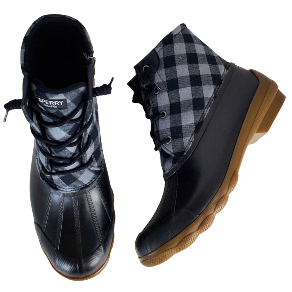 New Sperry syren gulf buffalo check black winter rain snow duck boots outdoor - Picture 3 of 15